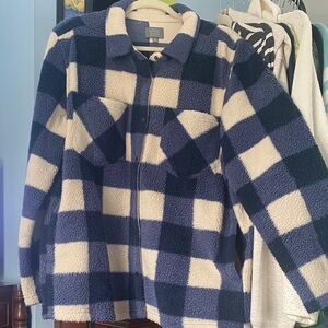 Navy and White Checkered Utility Jacket with Pockets